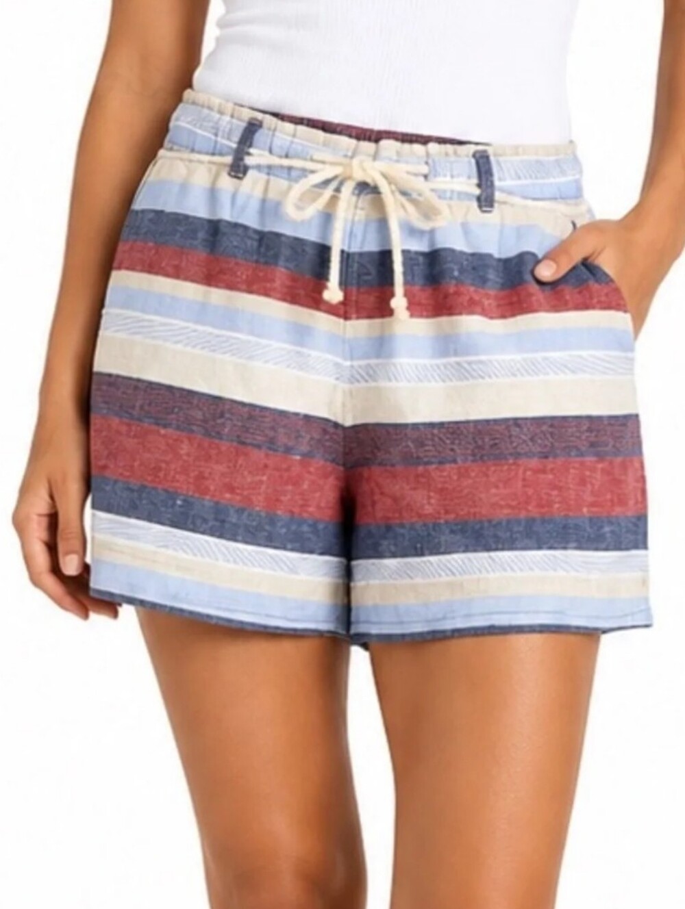 Women's J Jill 100% Linen Coastal Striped Shorts Sz XS
